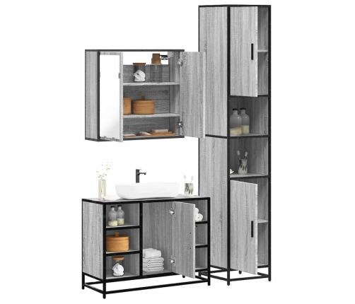 Set de muebles de baño 3 pzas madera contrachapada gris sonoma