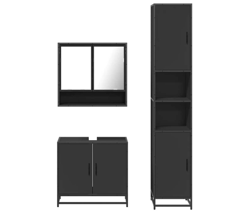 Juego de muebles de baño 3 pzas madera contrachapada negro