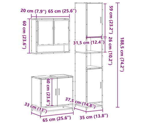 Juego de muebles de baño 3 pzas madera contrachapada negro