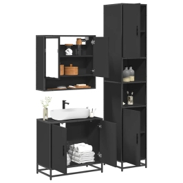 Juego de muebles de baño 3 pzas madera contrachapada negro