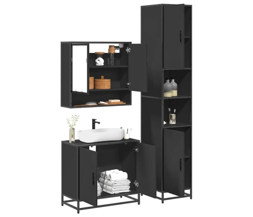 Juego de muebles de baño 3 pzas madera contrachapada negro