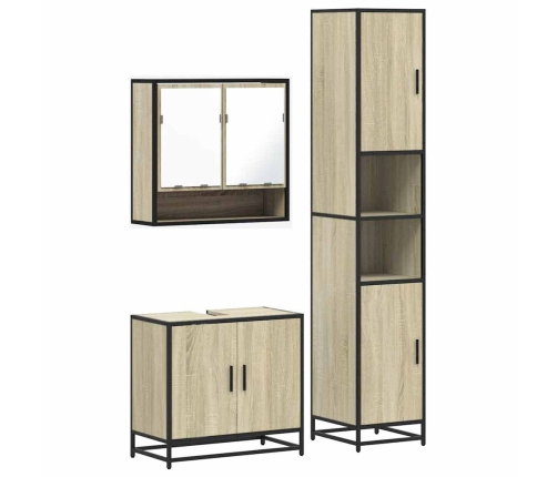 Set de muebles de baño 3 pzas madera contrachapada roble Sonoma