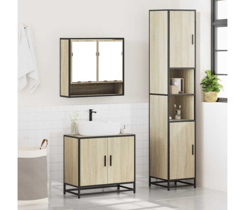 Set de muebles de baño 3 pzas madera contrachapada roble Sonoma