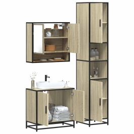 Set de muebles de baño 3 pzas madera contrachapada roble Sonoma