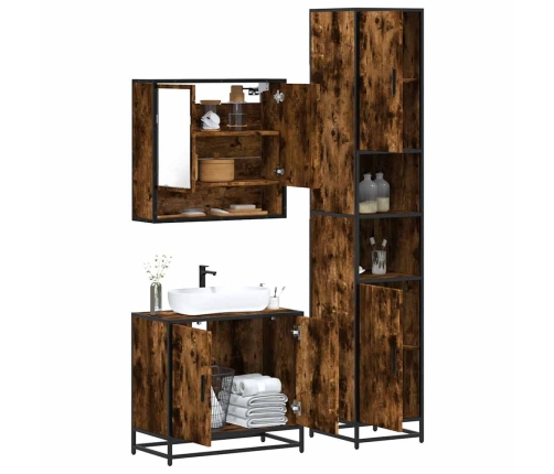 Set de muebles baño 3 pzas madera contrachapada roble ahumado