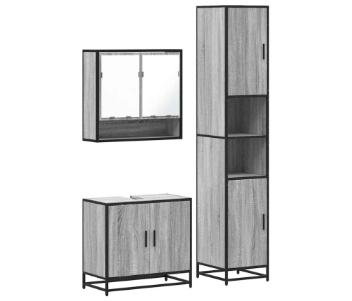 Set de muebles de baño 3 pzas madera contrachapada gris sonoma