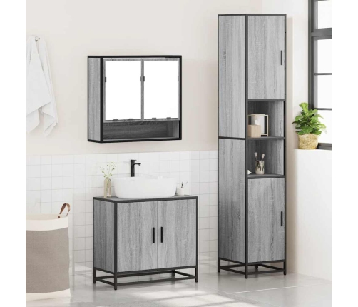 Set de muebles de baño 3 pzas madera contrachapada gris sonoma