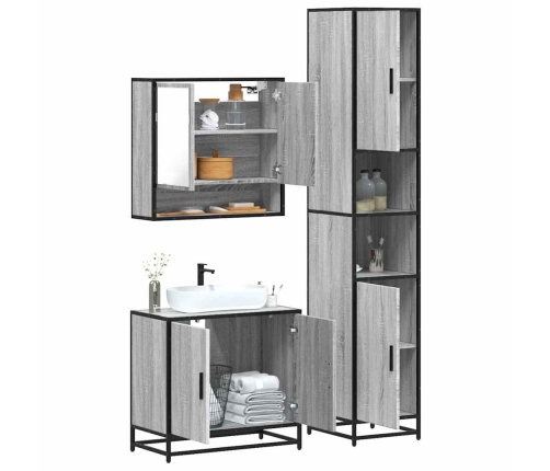 Set de muebles de baño 3 pzas madera contrachapada gris sonoma