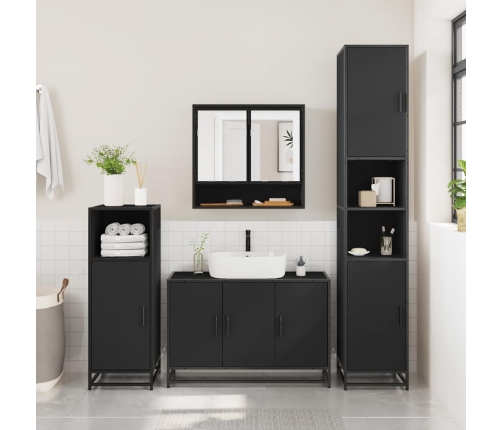 Juego de muebles de baño 3 pzas madera contrachapada negro