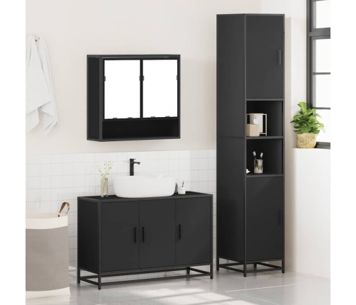 Juego de muebles de baño 3 pzas madera contrachapada negro