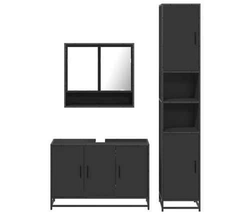 Juego de muebles de baño 3 pzas madera contrachapada negro