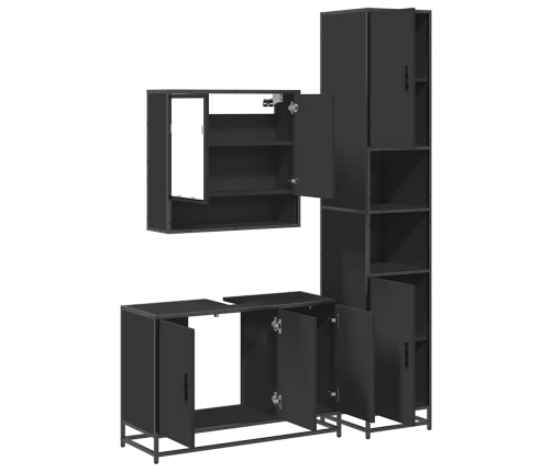 Juego de muebles de baño 3 pzas madera contrachapada negro