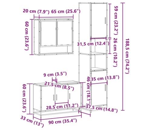 Juego de muebles de baño 3 pzas madera contrachapada negro