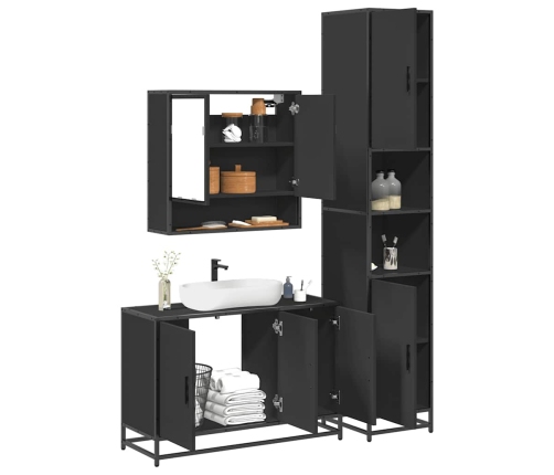 Juego de muebles de baño 3 pzas madera contrachapada negro