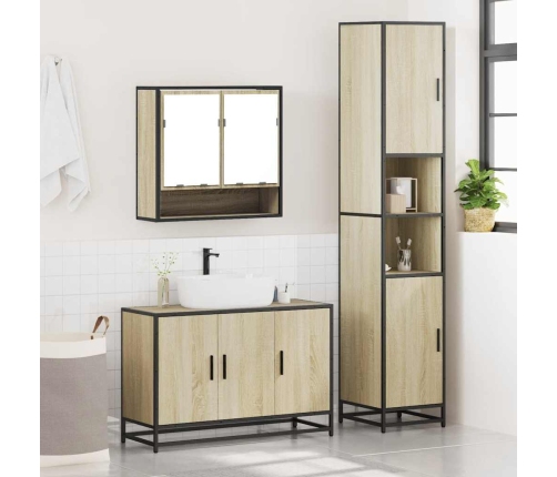 Set de muebles de baño 3 pzas madera contrachapada roble Sonoma