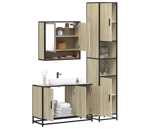 Set de muebles de baño 3 pzas madera contrachapada roble Sonoma