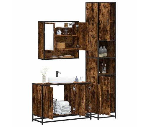 Set de muebles baño 3 pzas madera contrachapada roble ahumado