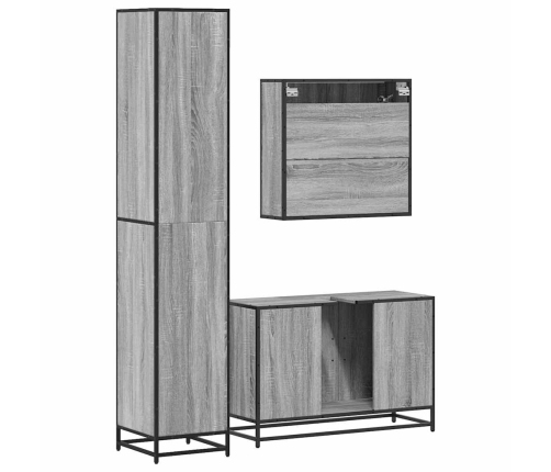 Set de muebles de baño 3 pzas madera contrachapada gris sonoma