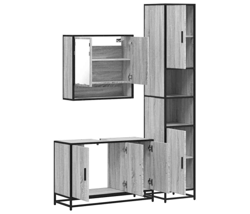 Set de muebles de baño 3 pzas madera contrachapada gris sonoma