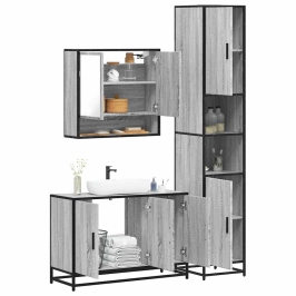 Set de muebles de baño 3 pzas madera contrachapada gris sonoma