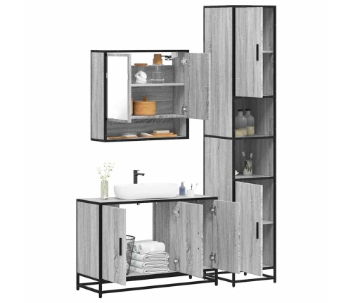 Set de muebles de baño 3 pzas madera contrachapada gris sonoma