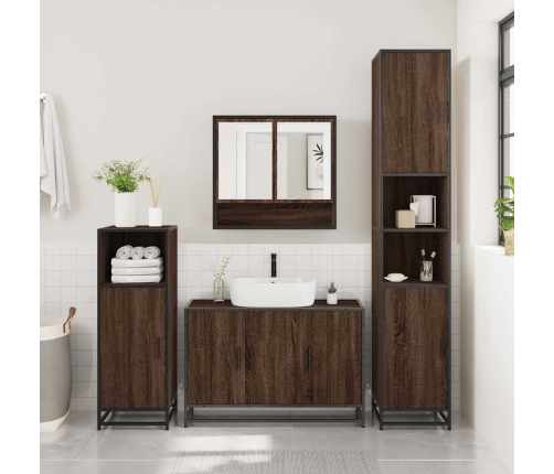 Set de muebles baño 3 pzas madera contrachapada roble marrón