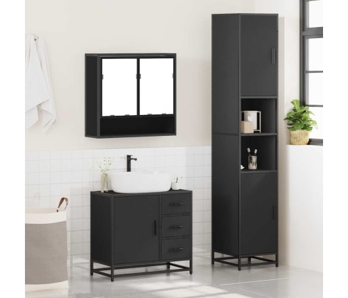 Juego de muebles de baño 3 pzas madera contrachapada negro