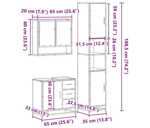 Juego de muebles de baño 3 pzas madera contrachapada negro