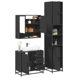 Juego de muebles de baño 3 pzas madera contrachapada negro