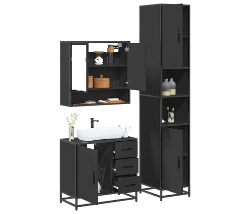 Juego de muebles de baño 3 pzas madera contrachapada negro