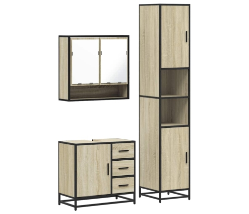 Set de muebles de baño 3 pzas madera contrachapada roble Sonoma