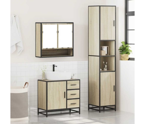 Set de muebles de baño 3 pzas madera contrachapada roble Sonoma