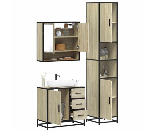 Set de muebles de baño 3 pzas madera contrachapada roble Sonoma