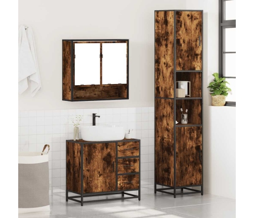 Set de muebles baño 3 pzas madera contrachapada roble ahumado