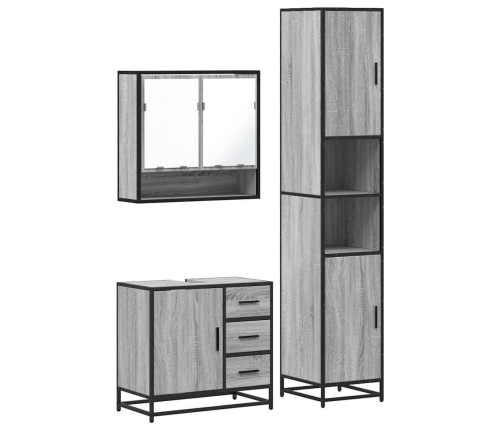 Set de muebles de baño 3 pzas madera contrachapada gris sonoma