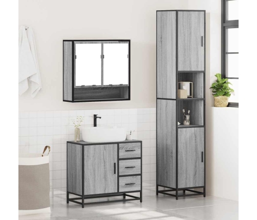 Set de muebles de baño 3 pzas madera contrachapada gris sonoma