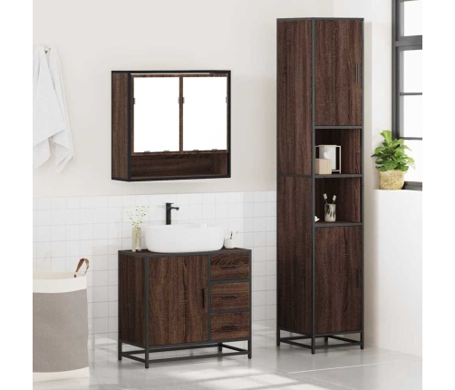 Set de muebles baño 3 pzas madera contrachapada roble marrón