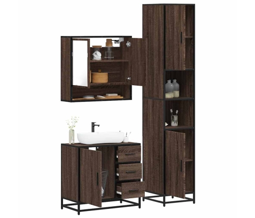 Set de muebles baño 3 pzas madera contrachapada roble marrón