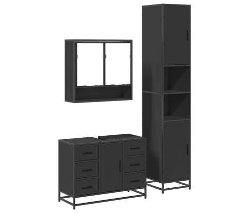 Juego de muebles de baño 3 pzas madera contrachapada negro