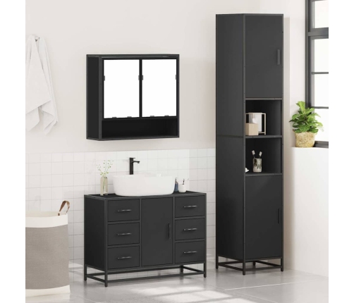 Juego de muebles de baño 3 pzas madera contrachapada negro