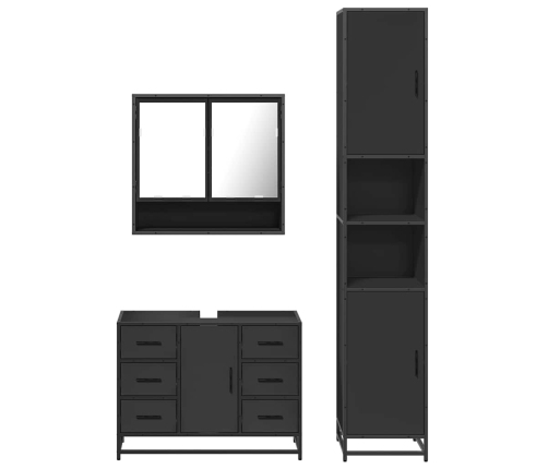 Juego de muebles de baño 3 pzas madera contrachapada negro