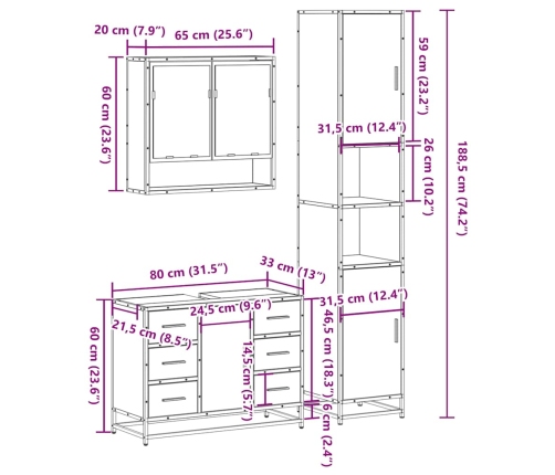 Juego de muebles de baño 3 pzas madera contrachapada negro