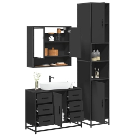 Juego de muebles de baño 3 pzas madera contrachapada negro