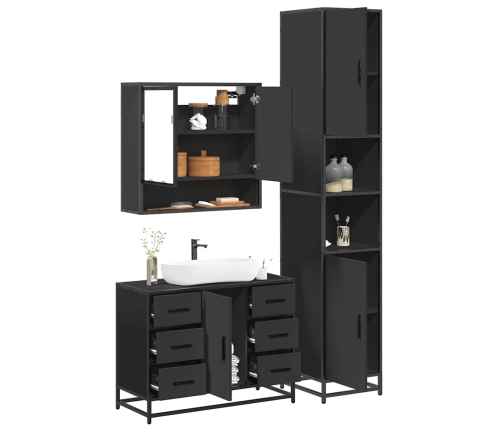 Juego de muebles de baño 3 pzas madera contrachapada negro