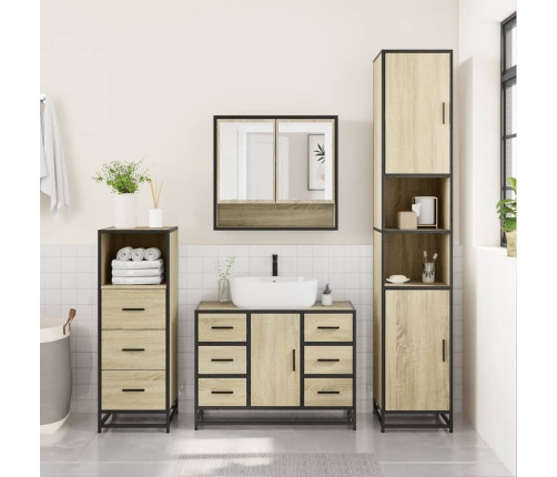 Set de muebles de baño 3 pzas madera contrachapada roble Sonoma