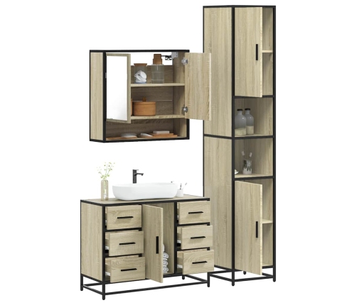 Set de muebles de baño 3 pzas madera contrachapada roble Sonoma