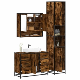 Set de muebles baño 3 pzas madera contrachapada roble ahumado