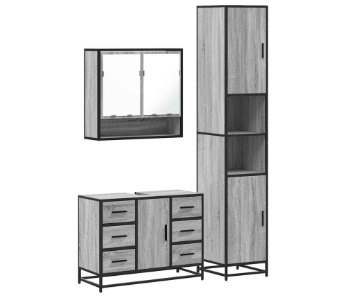 Set de muebles de baño 3 pzas madera contrachapada gris sonoma