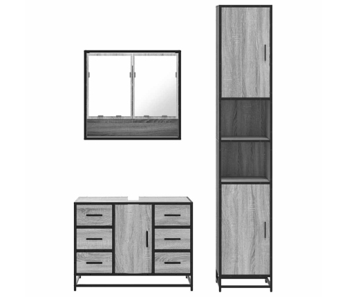 Set de muebles de baño 3 pzas madera contrachapada gris sonoma