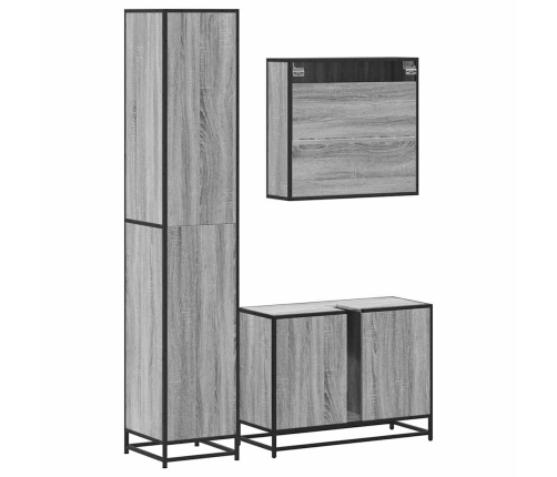 Set de muebles de baño 3 pzas madera contrachapada gris sonoma